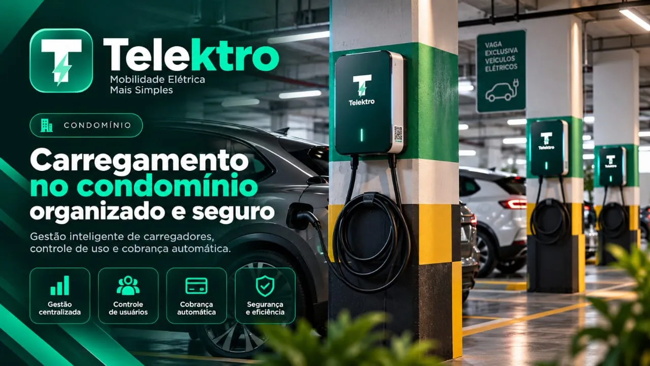 Carregadores Telektro instalados em vagas de garagem de um condomínio