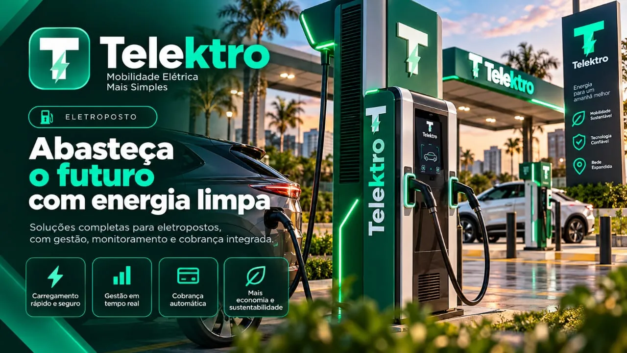 Estação de recarga pública Telektro com carregador rápido e sinalização